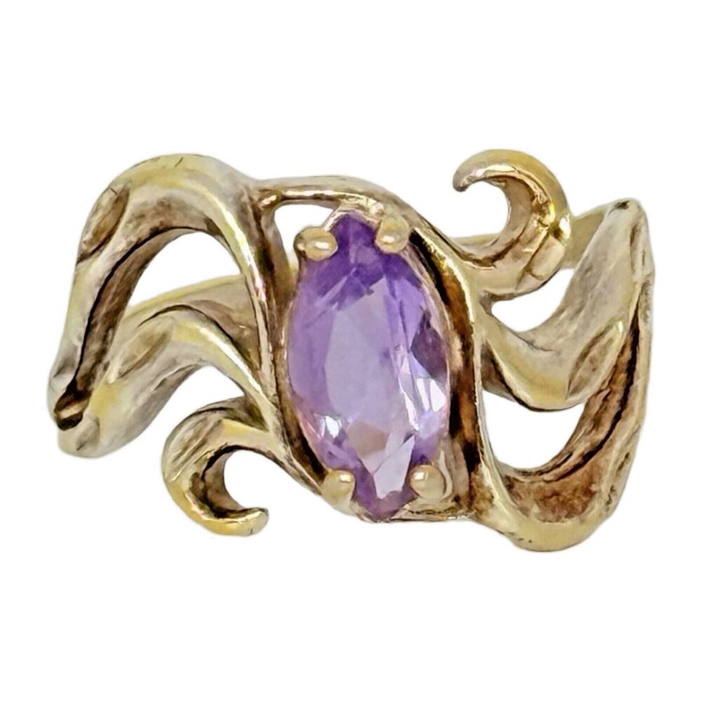 Vintage Light Purple Amethyst Marquise Ring Size 7.5 925 Sterling Silver